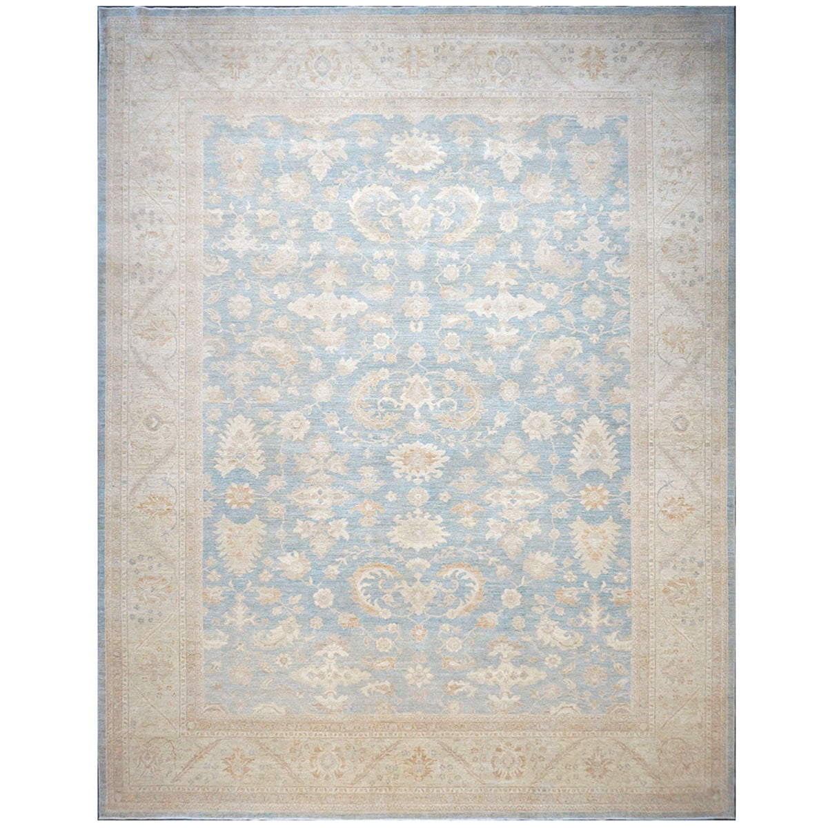 Afghan Oushak 12x15 Blue & Ivory Handmade Area Rug #1142741 image 0