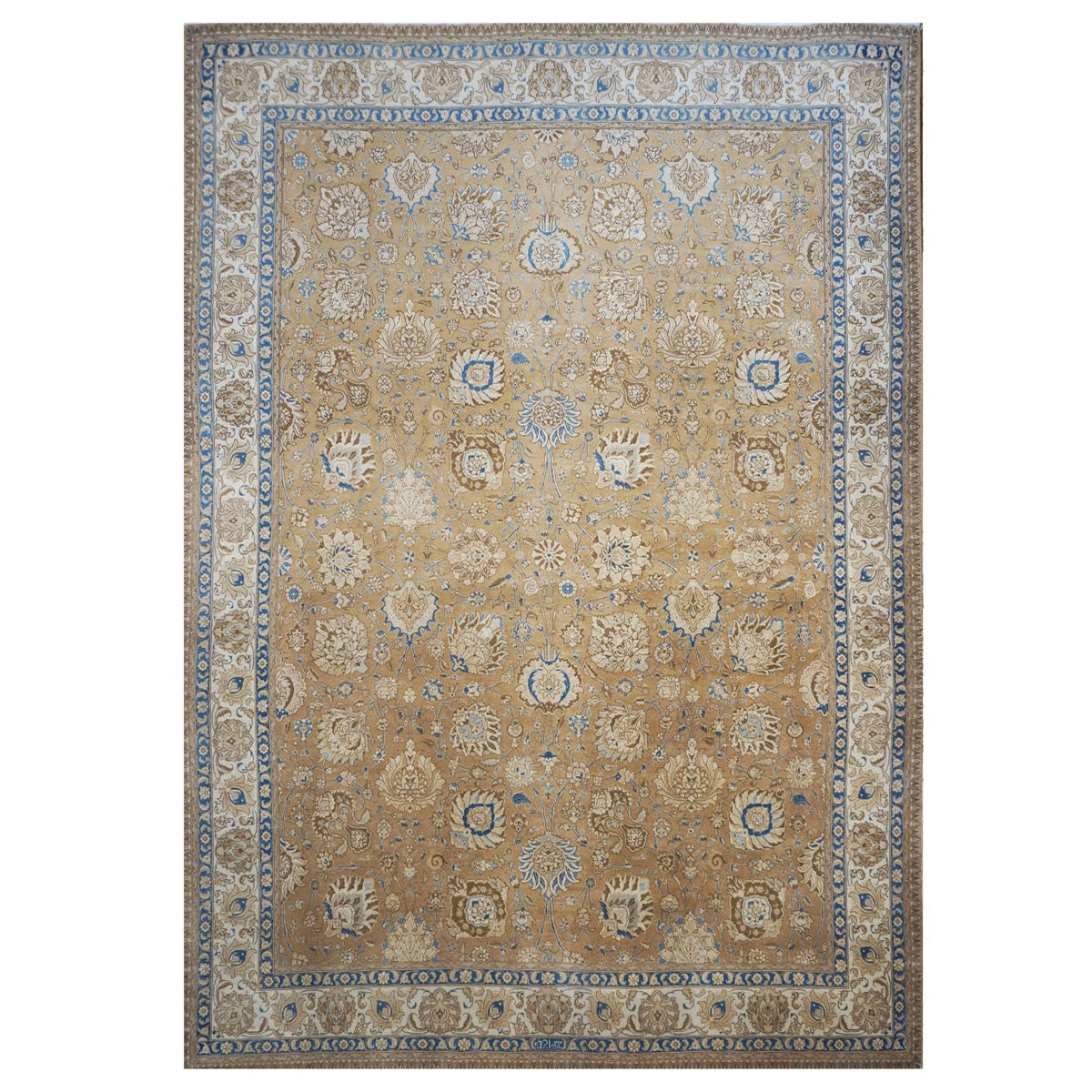 Antique 1940s Persian Tabriz 11x15 Brown, Tan, & Blue Handmade Area Rug #9902886 image 0