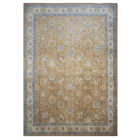 Antique 1940s Persian Tabriz 11x15 Brown, Tan, & Blue Handmade Area Rug #9902886 image 0