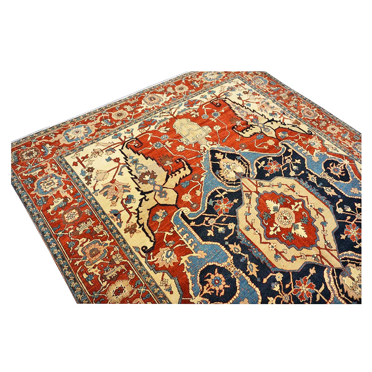 Persian Serapi 8x11 Rust, Ivory, & Blue Antique Recreation Handmade Area Rug #1141242 image 7