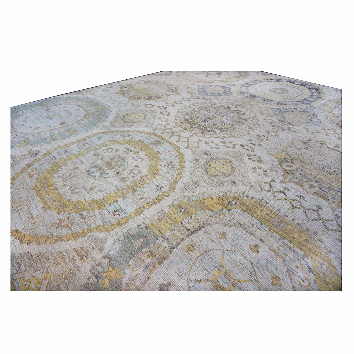 21st Century Turkish Oushak 13x15 Ivory, Olive Green, & Slate Blue Handmade Rug #1144077 image 9