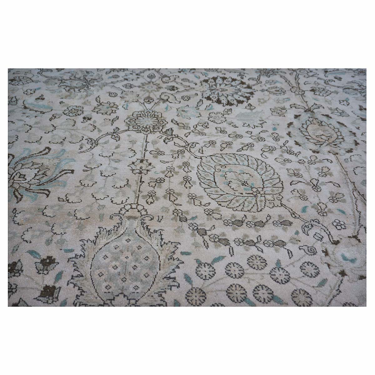 Antique Persian Tabriz 12X19 Bone & Grey Handmade Area Rug #1140574 image 16