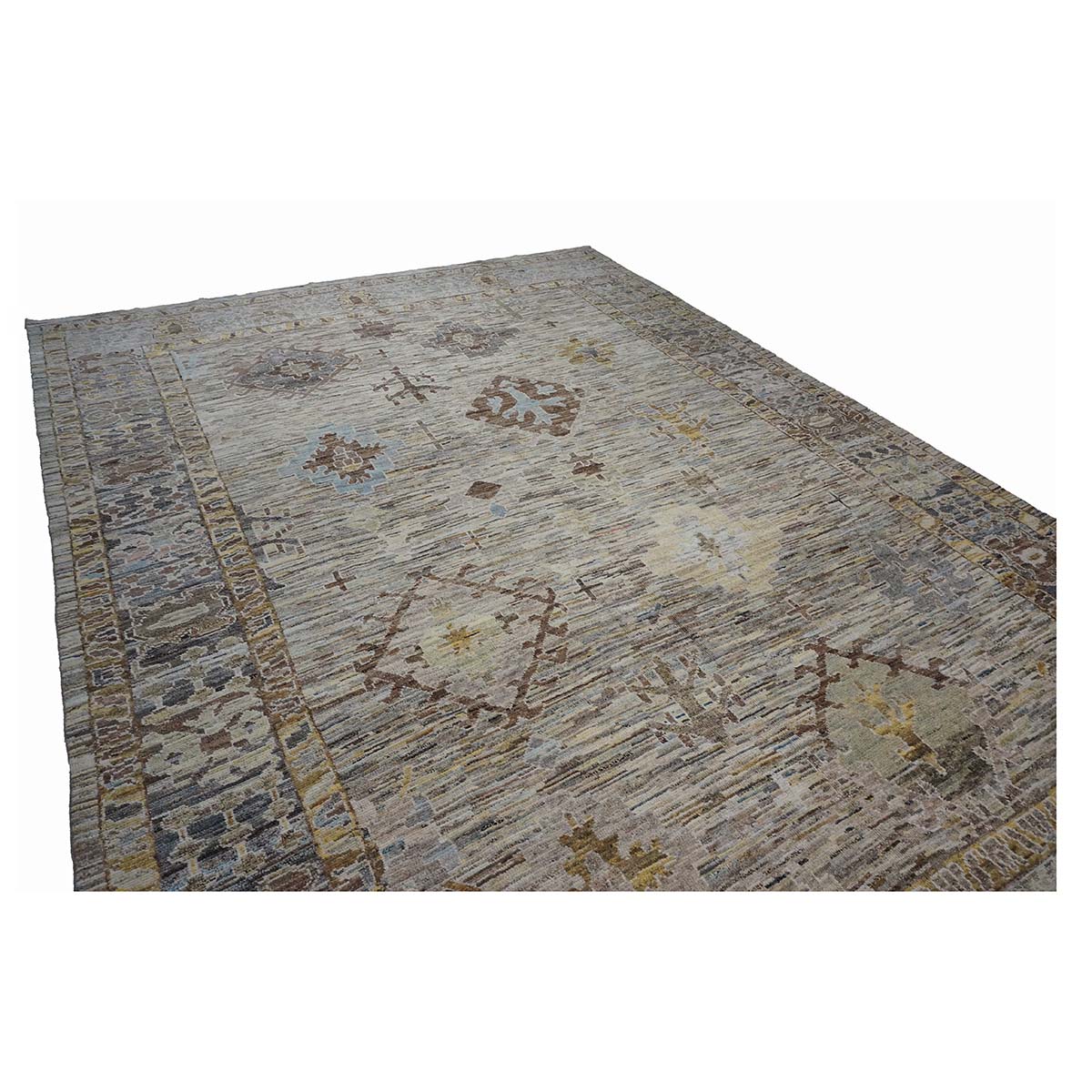 21st Century Turkish Oushak 11X15 Gold, Gray& Slate Blue Handmade Area Rug #1144128 image 9