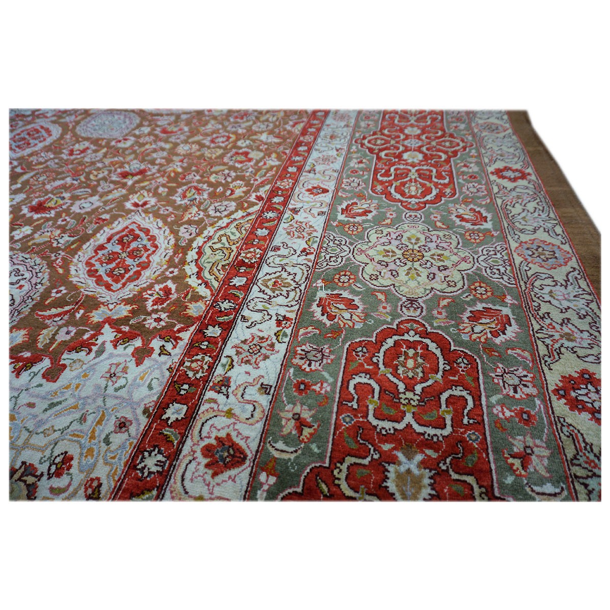 Antique Persian Tabriz 10X14 Brown, Red, & Dark Green Area Rug #9902148 image 7