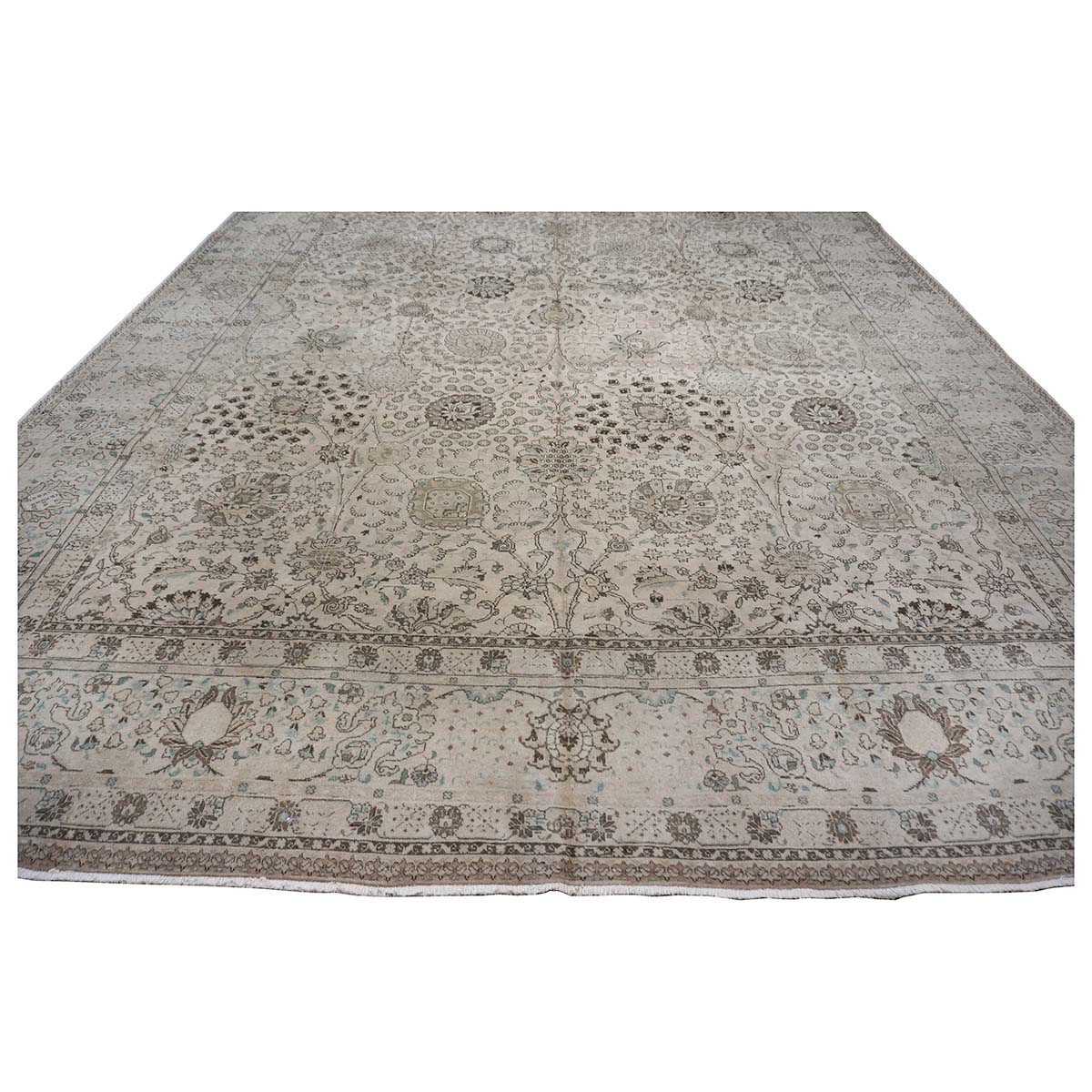 Antique Persian Tabriz 12X19 Bone & Grey Handmade Area Rug #1140574 image 2
