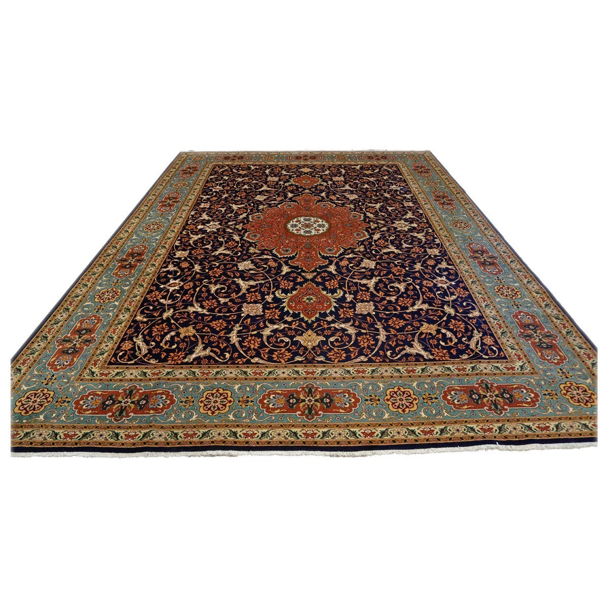 Vintage Persian Tabriz 10X13 Navy Area Rug #9902146 image 1