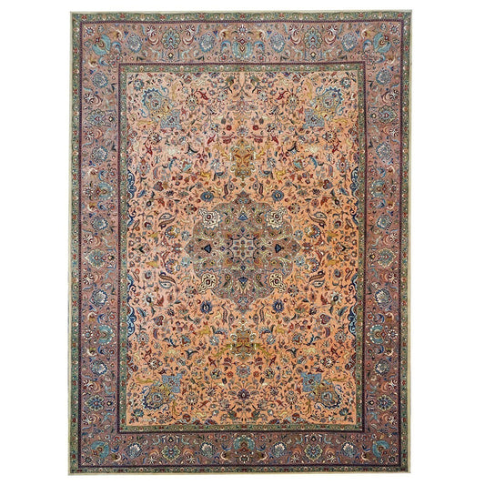 Antique 1930s Persian Tabriz Pahlavi 9X13 Salmon Pink & Nutmeg Brown Area Rug #9902599 image 0