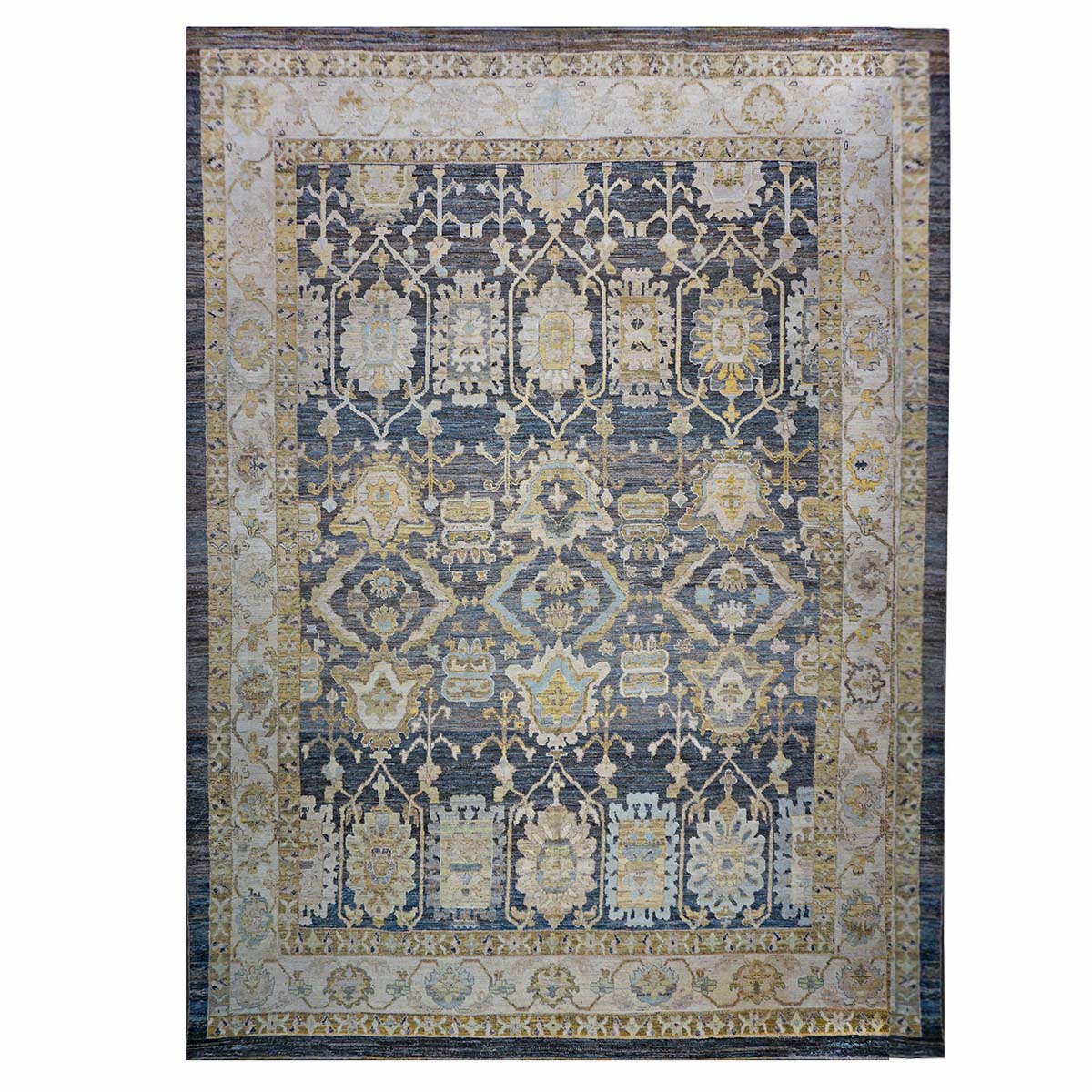 21st Century Turkish Oushak 15x20 Charcoal, Ivory & Olive Green Handmade Rug #1144070 image 0