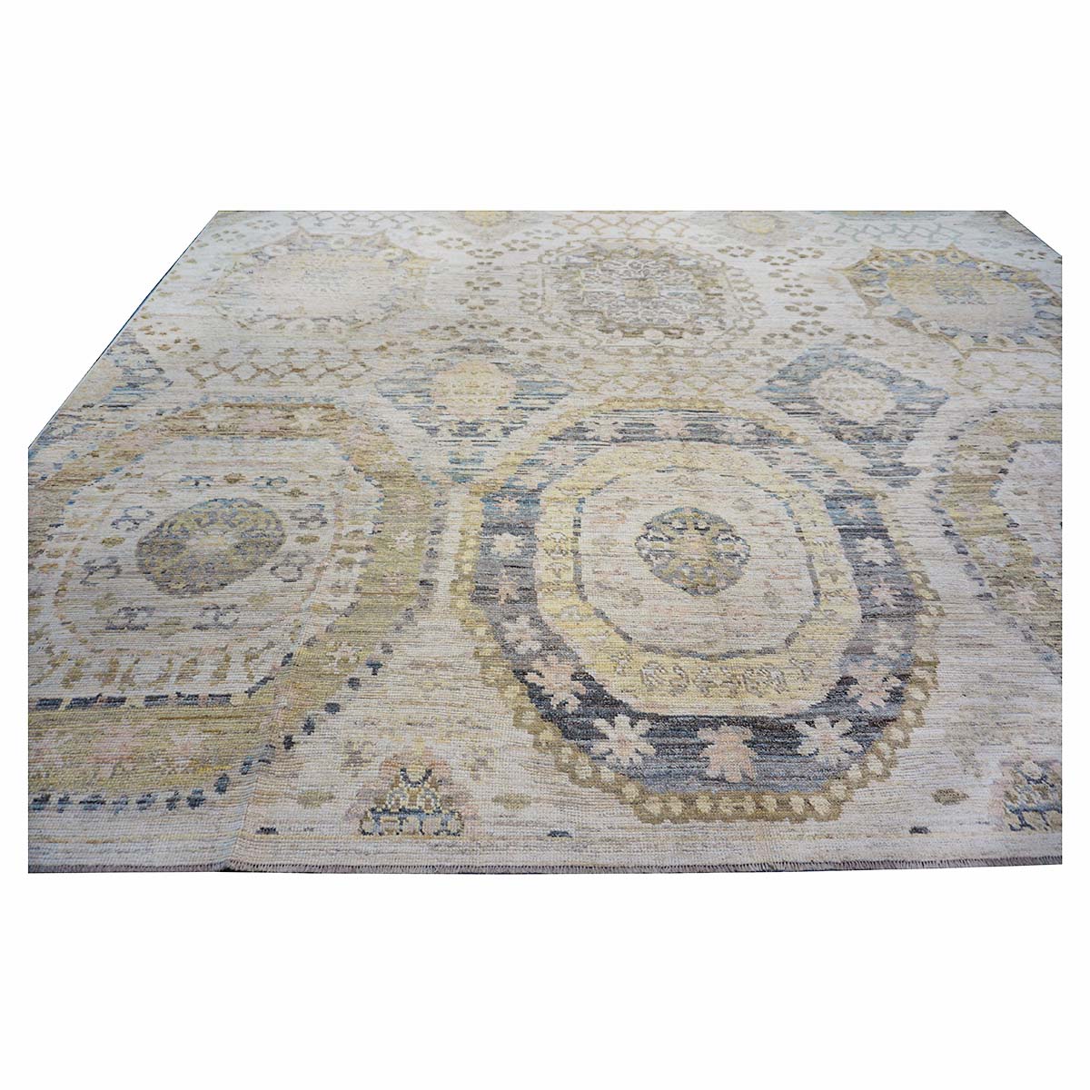 21st Century Turkish Oushak 13x15 Ivory, Olive Green, & Slate Blue Handmade Rug #1144077 image 12