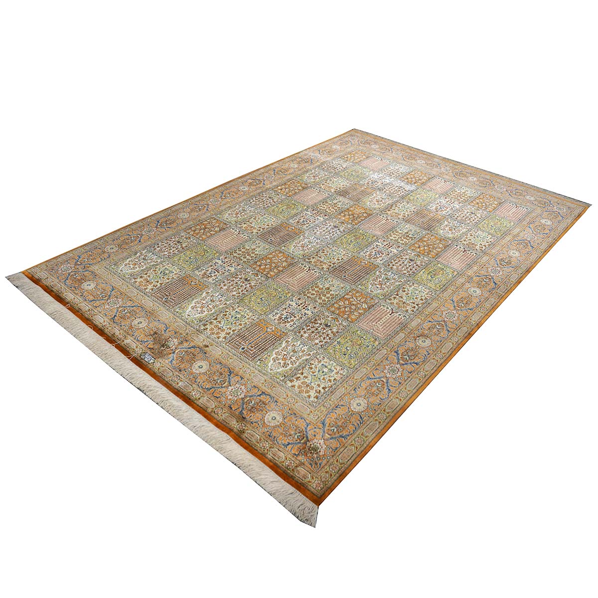 Vintage Persian Qum Silk 6x9 Orange & Ivory Handmade Area Rug #1144056 image 2