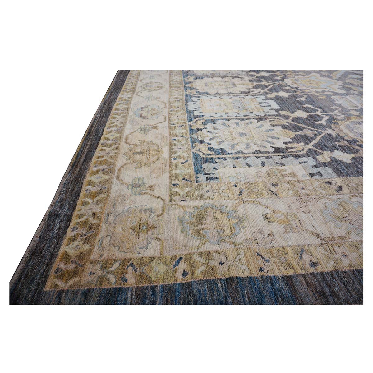 21st Century Turkish Oushak 15x20 Charcoal, Ivory & Olive Green Handmade Rug #1144070 image 8