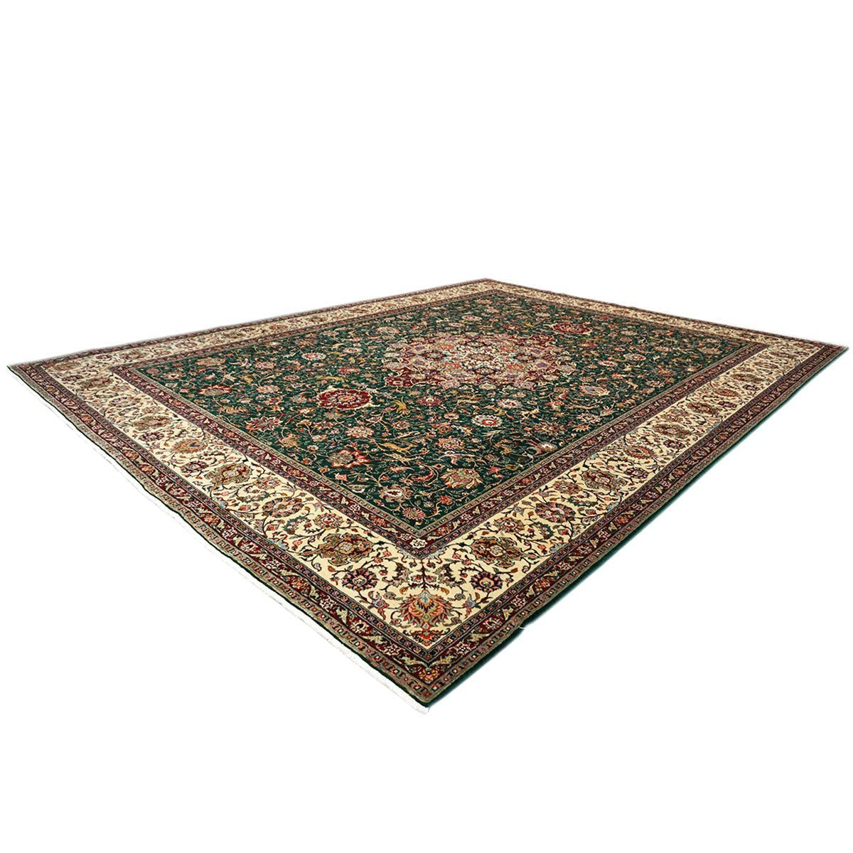 Antique Persian Tabriz 9x12 Green & Ivory Handmade Area Rug #1143223 image 3
