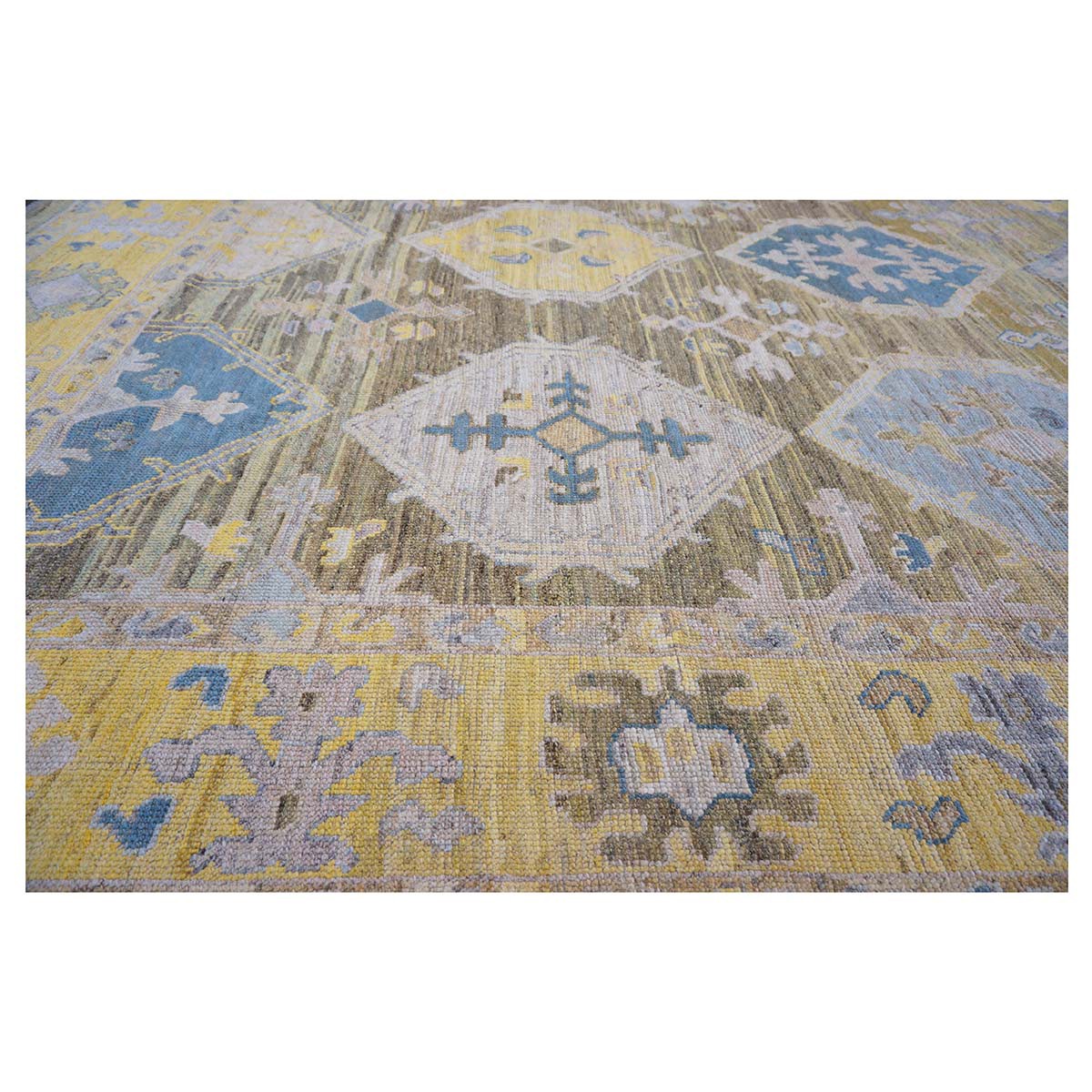 21st Century Turkish Oushak 11x17 Khaki, Olive, & Slate Blue Handmade Area Rug #1144079 image 6