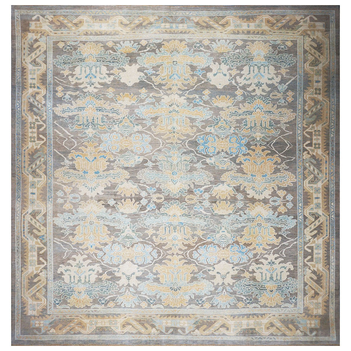 21st Century Turkish Donegal 12x12 Taupe and Blue Square Area Rug #1140522 image 0