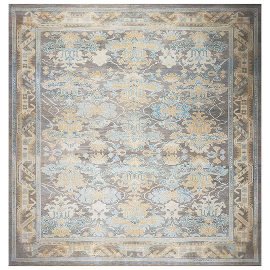 21st Century Turkish Donegal 12x12 Taupe and Blue Square Area Rug #1140522 image 0