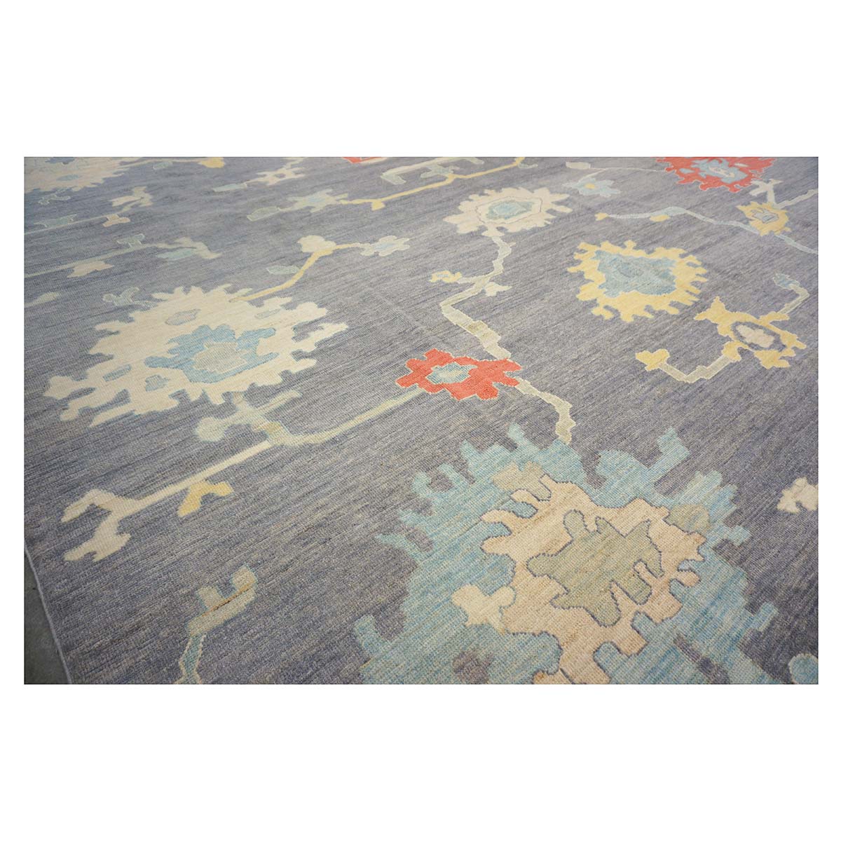 21st Century Turkish Oushak 12X16 Ivory, Orange & Slate Blue Handmade Runner Rug #1144179 image 6