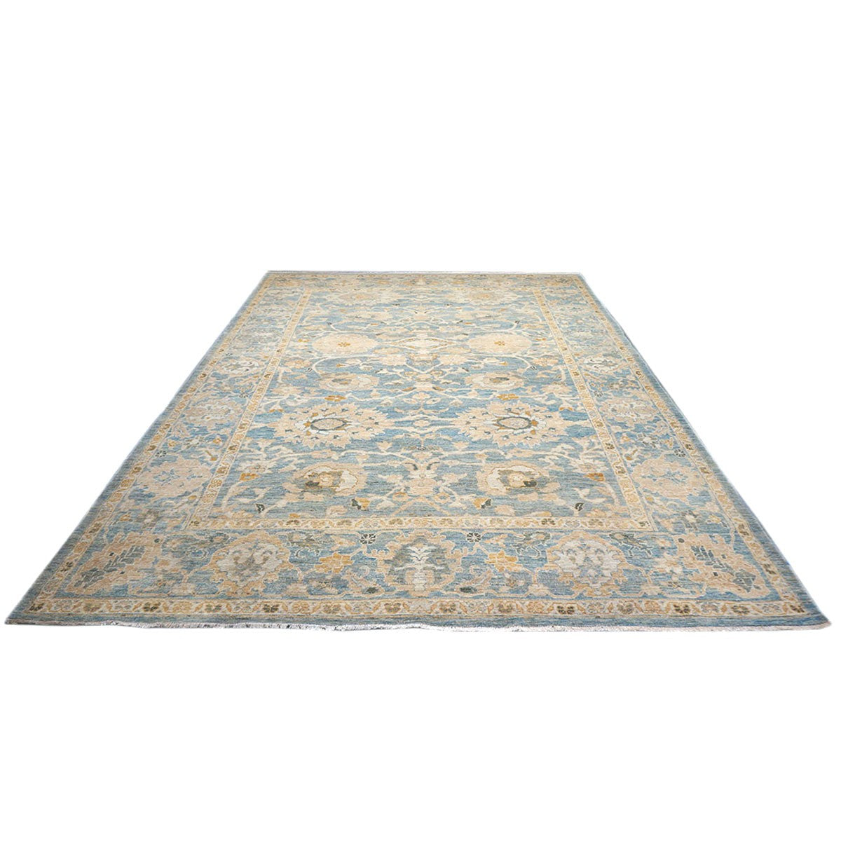 Persian Sultanabad 9x12 Blue & Tan Handmade Area Rug #1142976 image 1