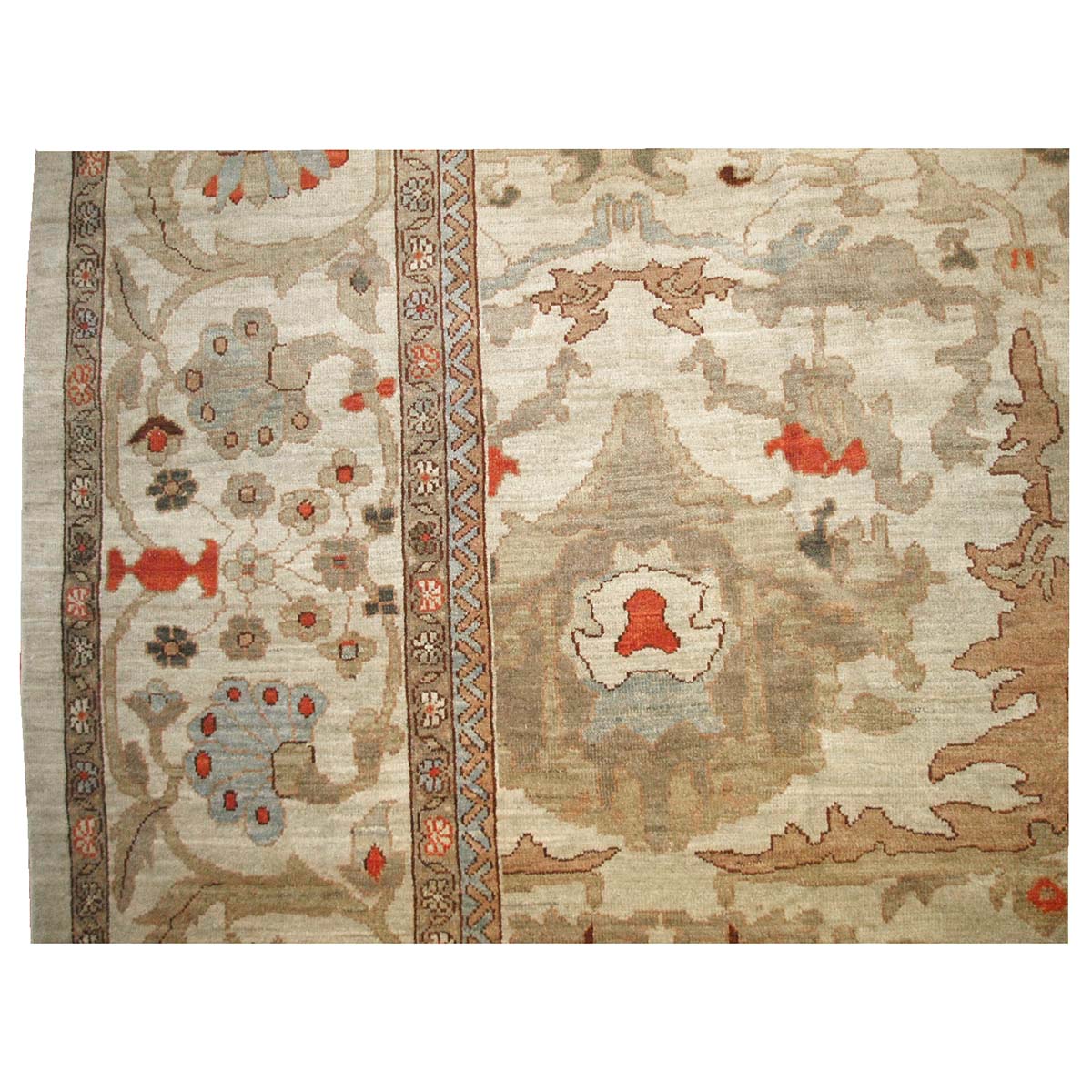 Persian Sultanabad Masters 13x20  Ivory & Tan Handmade Palace Rug #1141427 image 3