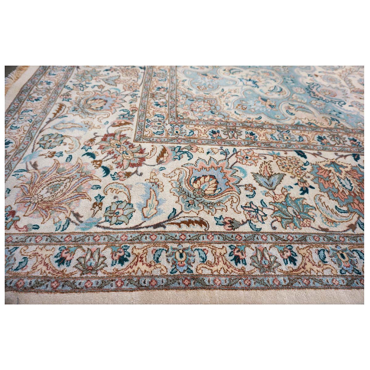 Antique 1940s Persian Tabriz Pahlavi 11x18 Ivory & Blue Handmade Area Rug #9902227 image 11