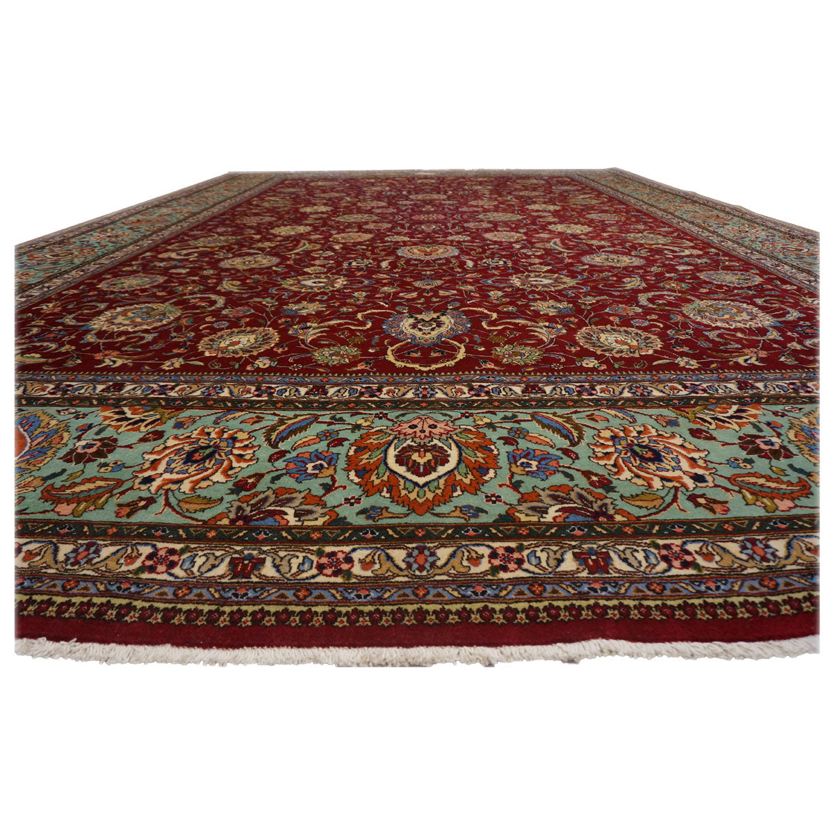 Antique 1940s Persian Tabriz Pahlavi 11x16 Red, Teal, & Ivory Handmade Area Rug #9902164 image 3