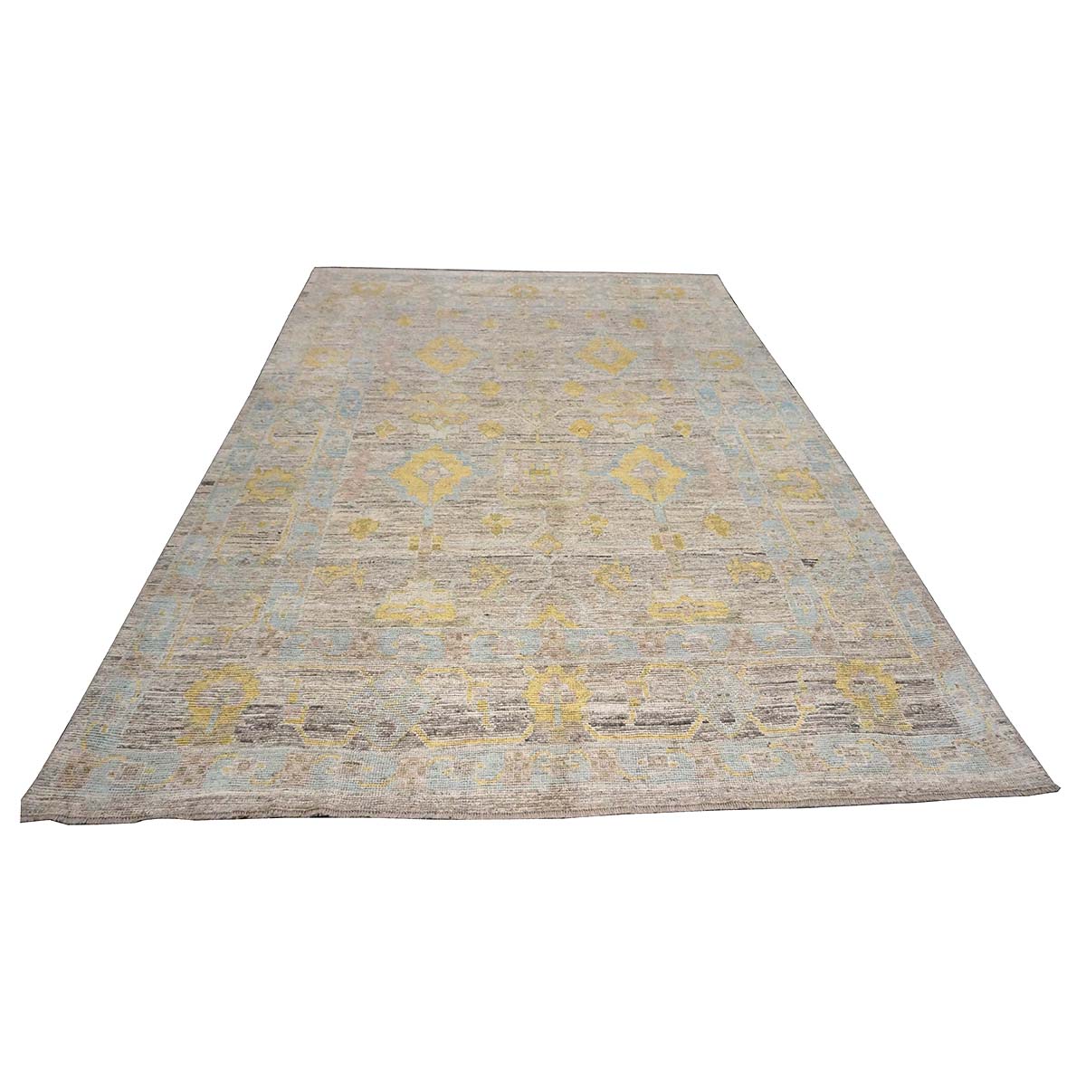 21st Century Turkish Oushak 9X12 Gold, Ivory & Slate Blue Handmade Area Rug #1144098 image 4