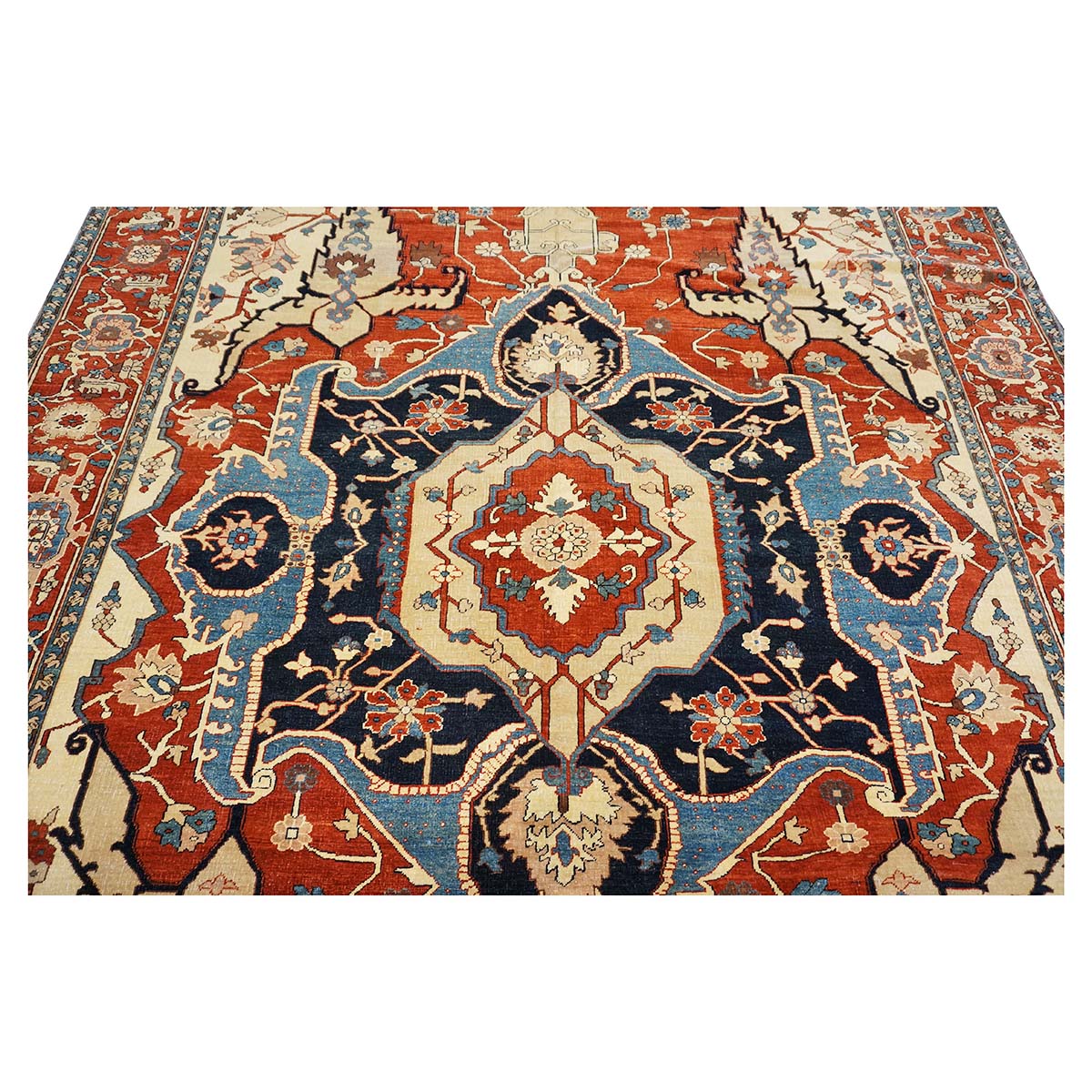 Persian Serapi 8x11 Rust, Ivory, & Blue Antique Recreation Handmade Area Rug #1141242 image 8