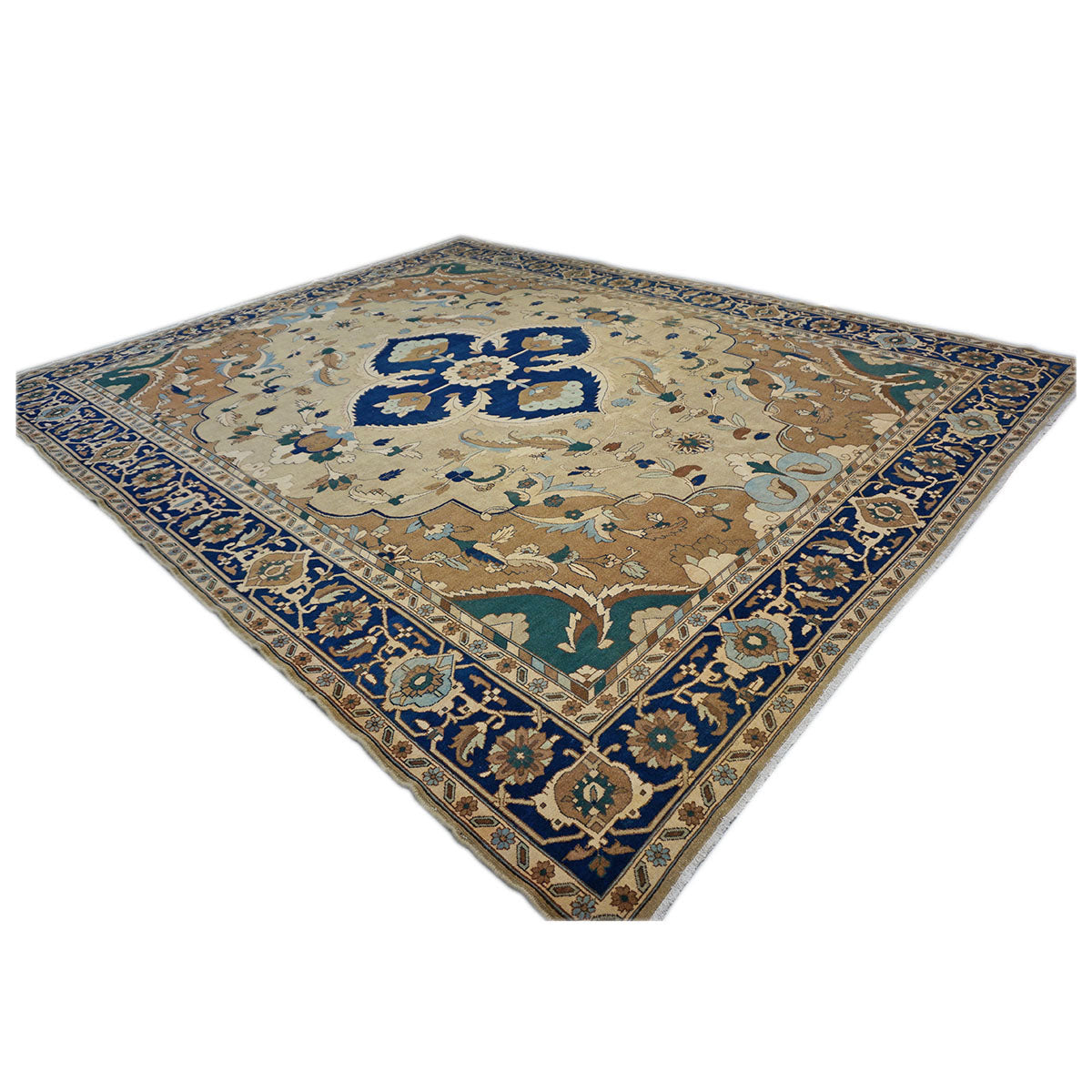 21st Century Persian Heriz 12x15 Tan & Navy Handmade Area Rug #9902016 image 2
