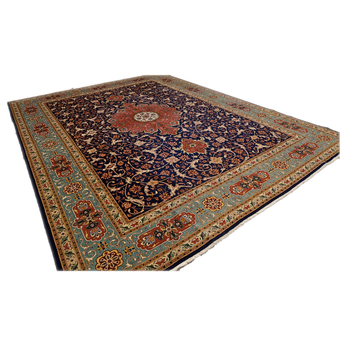 Vintage Persian Tabriz 10X13 Navy Area Rug #9902146 image 2