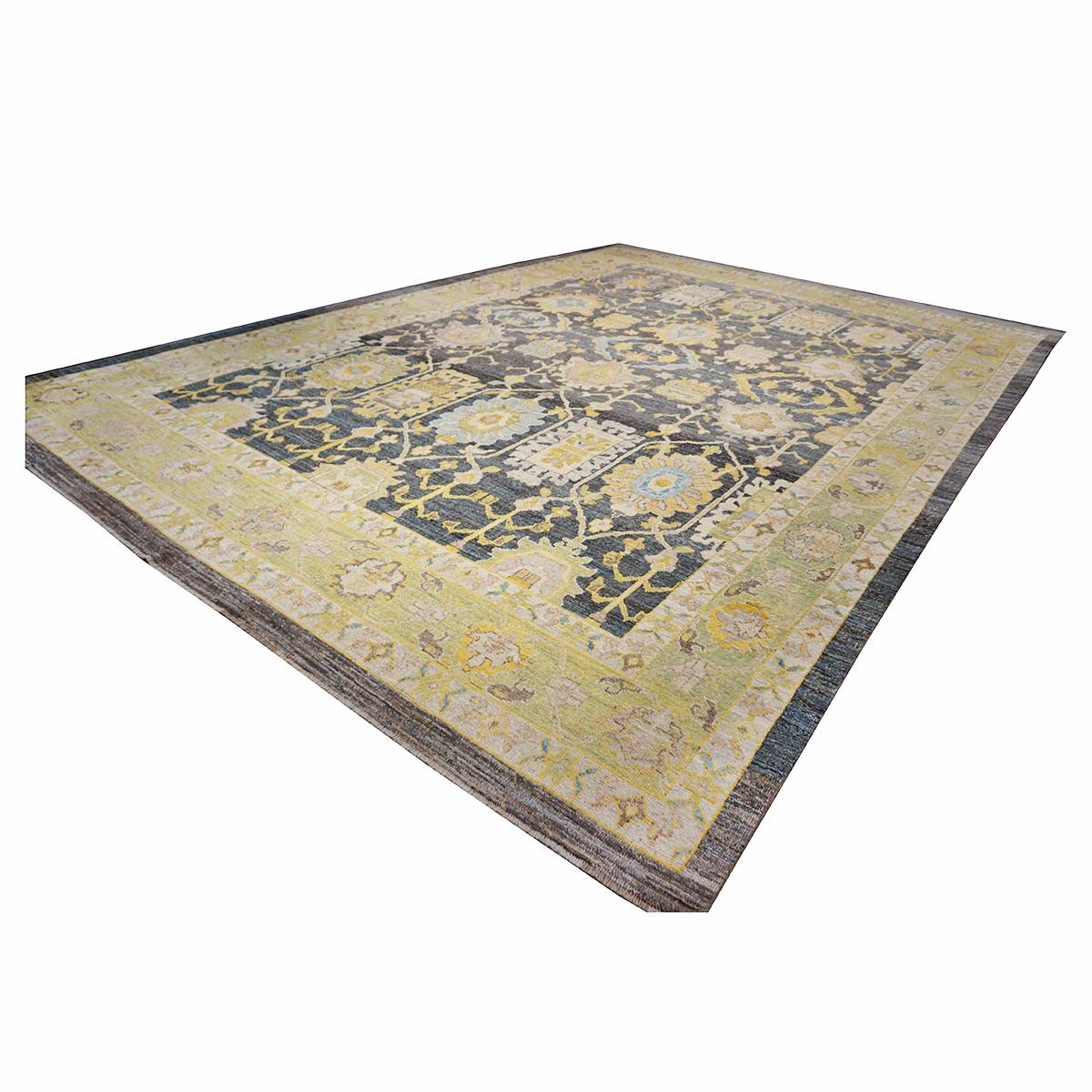 21st Century Turkish Oushak 14X20 Slate Blue, Gray & Ivory Handmade Area Rug #1144091 image 2