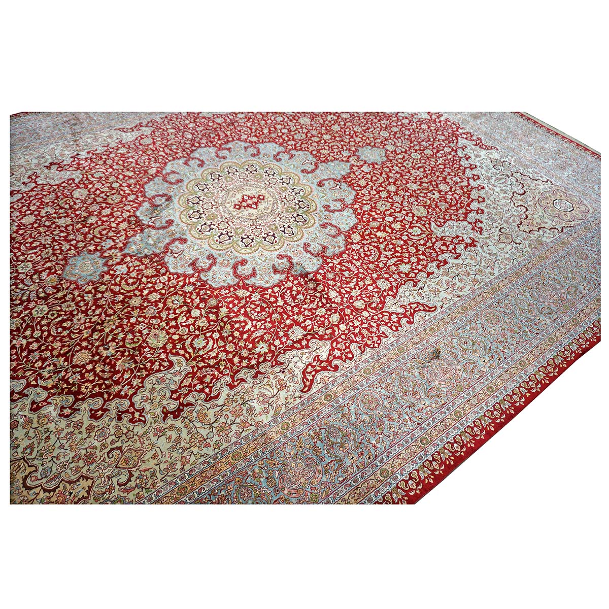 Vintage Kashmiri All Silk Red 9x12 Handmade Area Rug #1144057 image 13