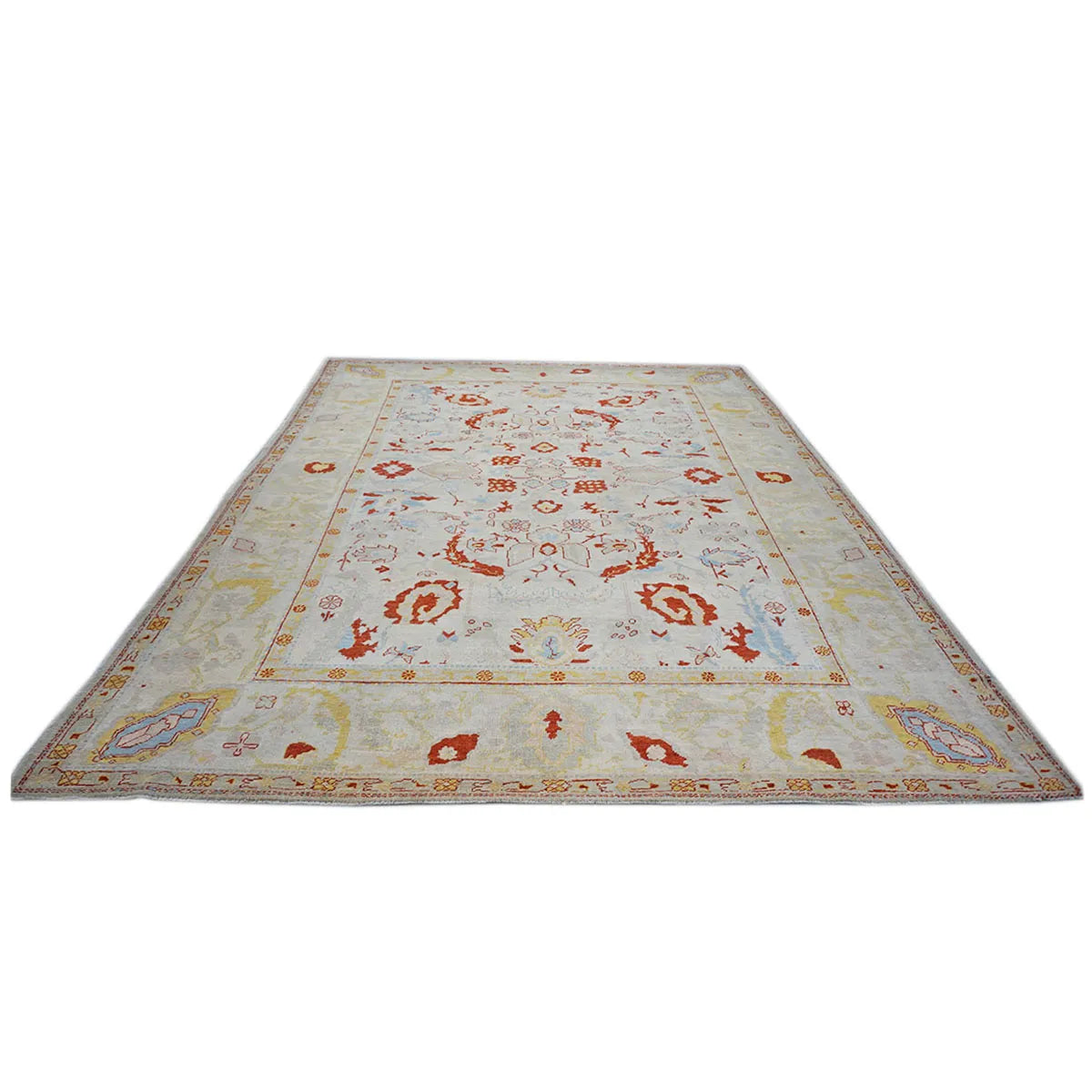 21st Century Turkish Oushak 9x12 Ivory, Rust, & Blue Area Rug #1141267 image 2