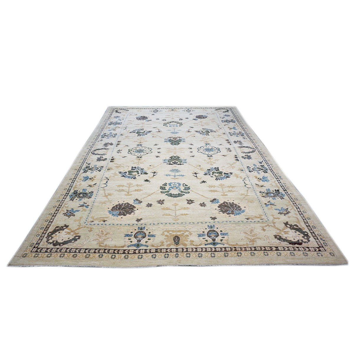 21st Century Turkish Oushak Ivory and Blue Handmade Rug #1140406 image 3