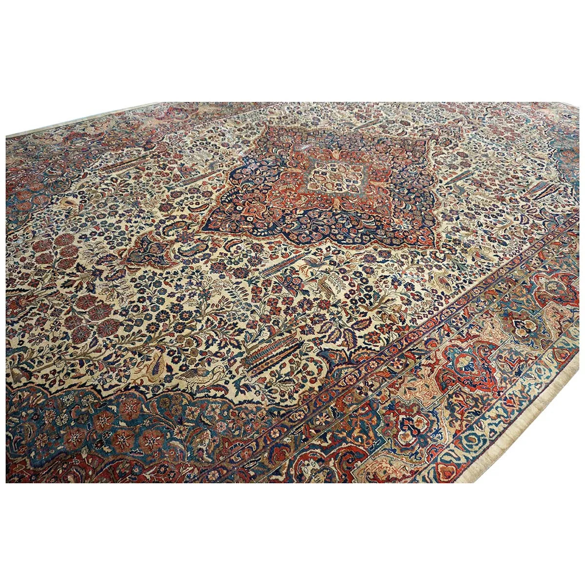 Antique Persian Sarouk Mahajaran 12x19 Ivory, Navy, & Red Oversized Area Rug #1144059 image 7