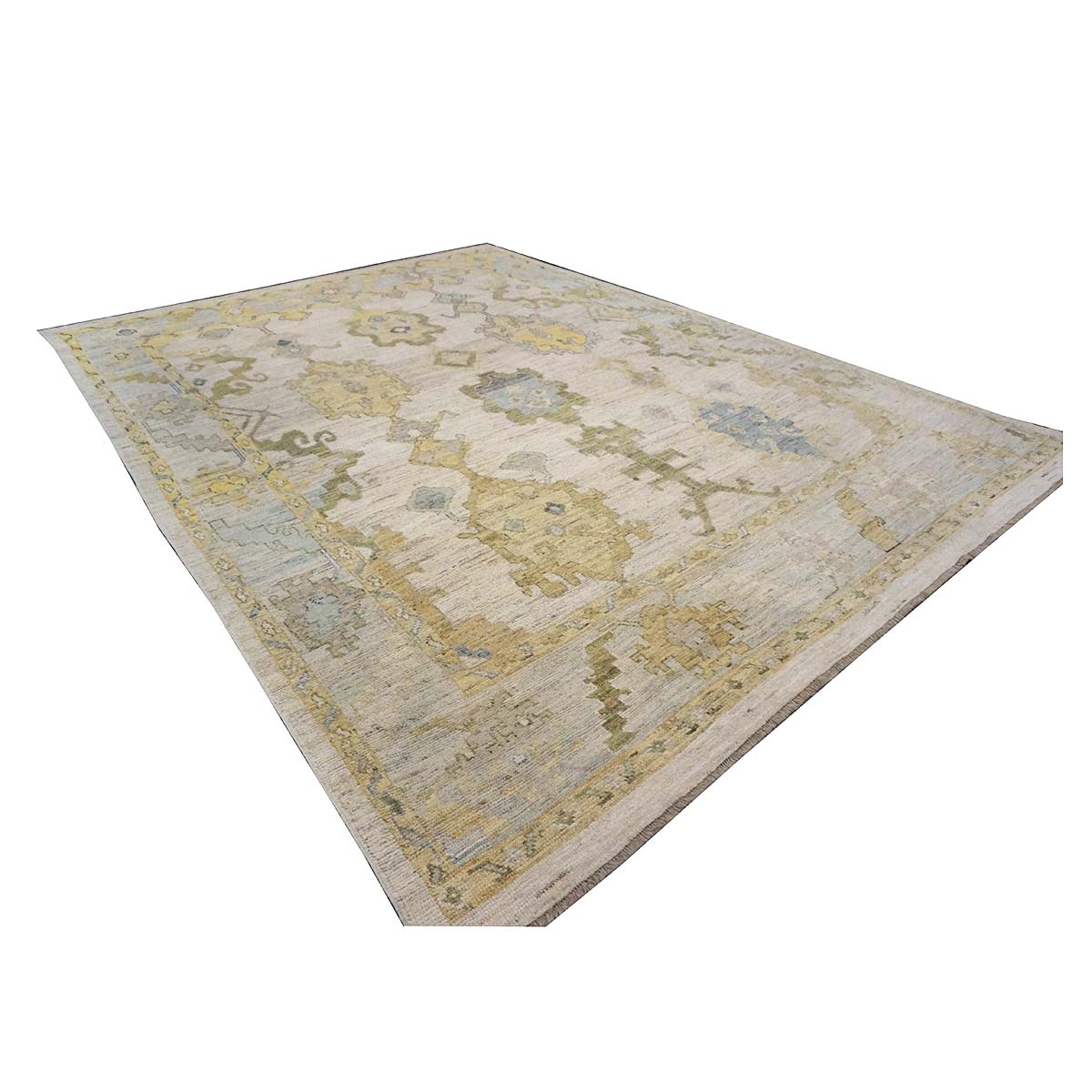 New Turkish Oushak 10x13 Ivory, Blue, & Yellow Handmade Area Rug #114073 image 4