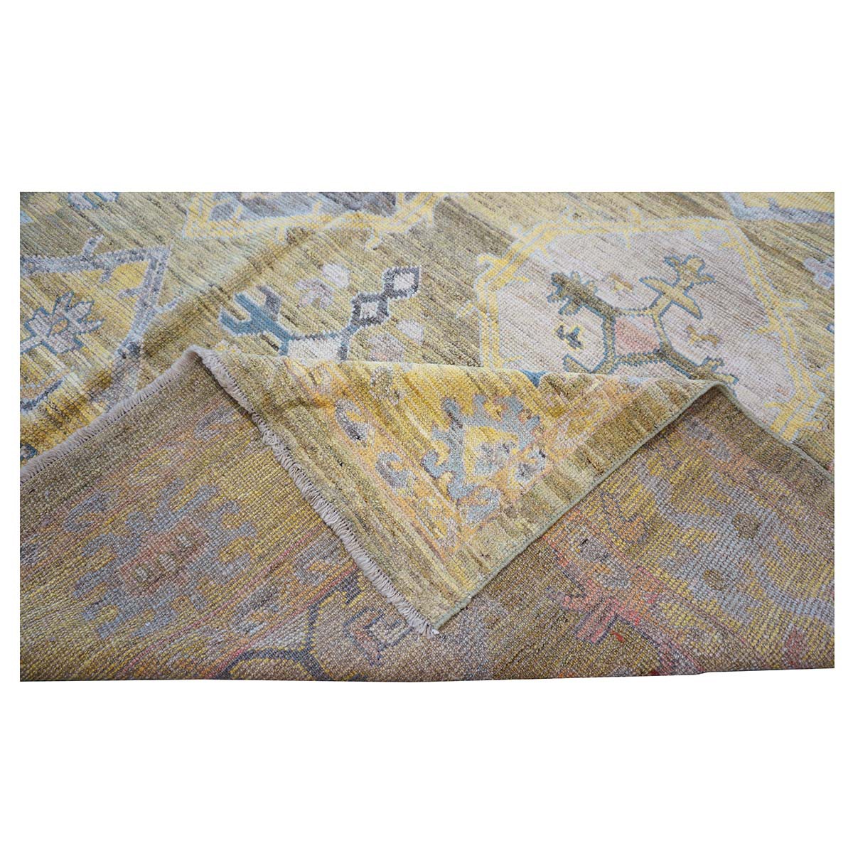 21st Century Turkish Oushak 11x17 Khaki, Olive, & Slate Blue Handmade Area Rug #1144079 image 12