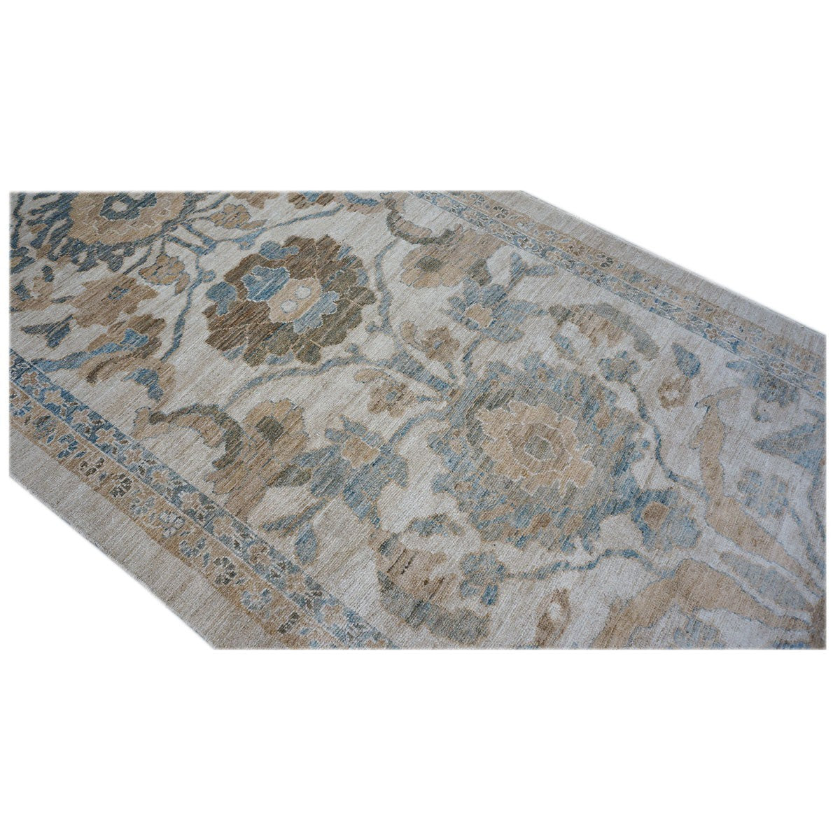 Persian Sultanabad 4x24 Ivory, Tan, & Blue Hall Runner Rug #1141314 image 4