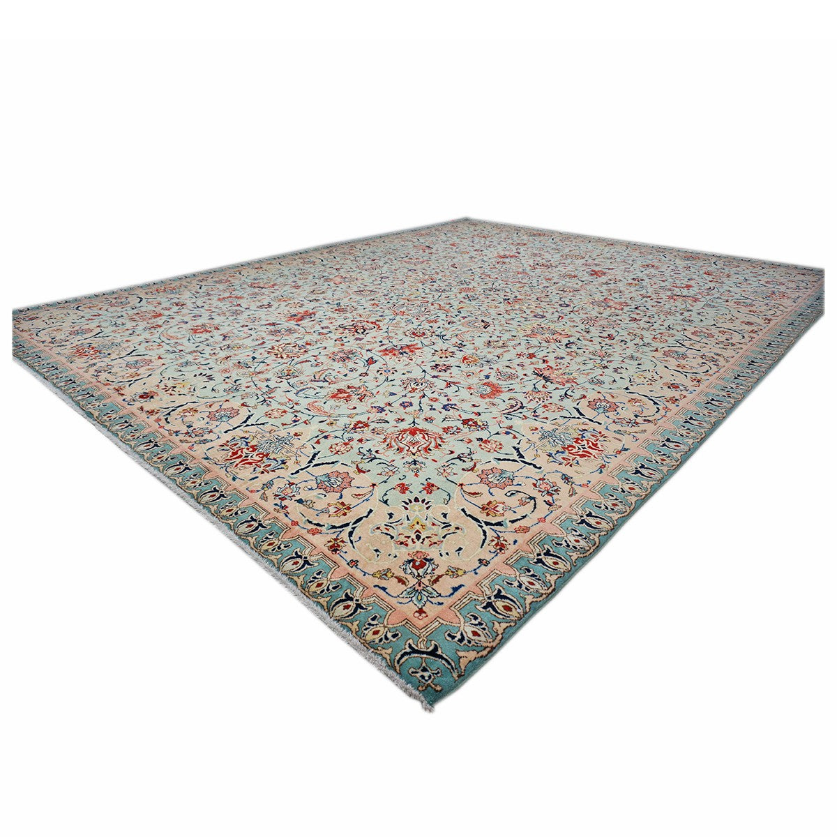 Antique Persian Tabriz Emad 9X12 Mint Green & Pink Area Rug #9902603 image 2