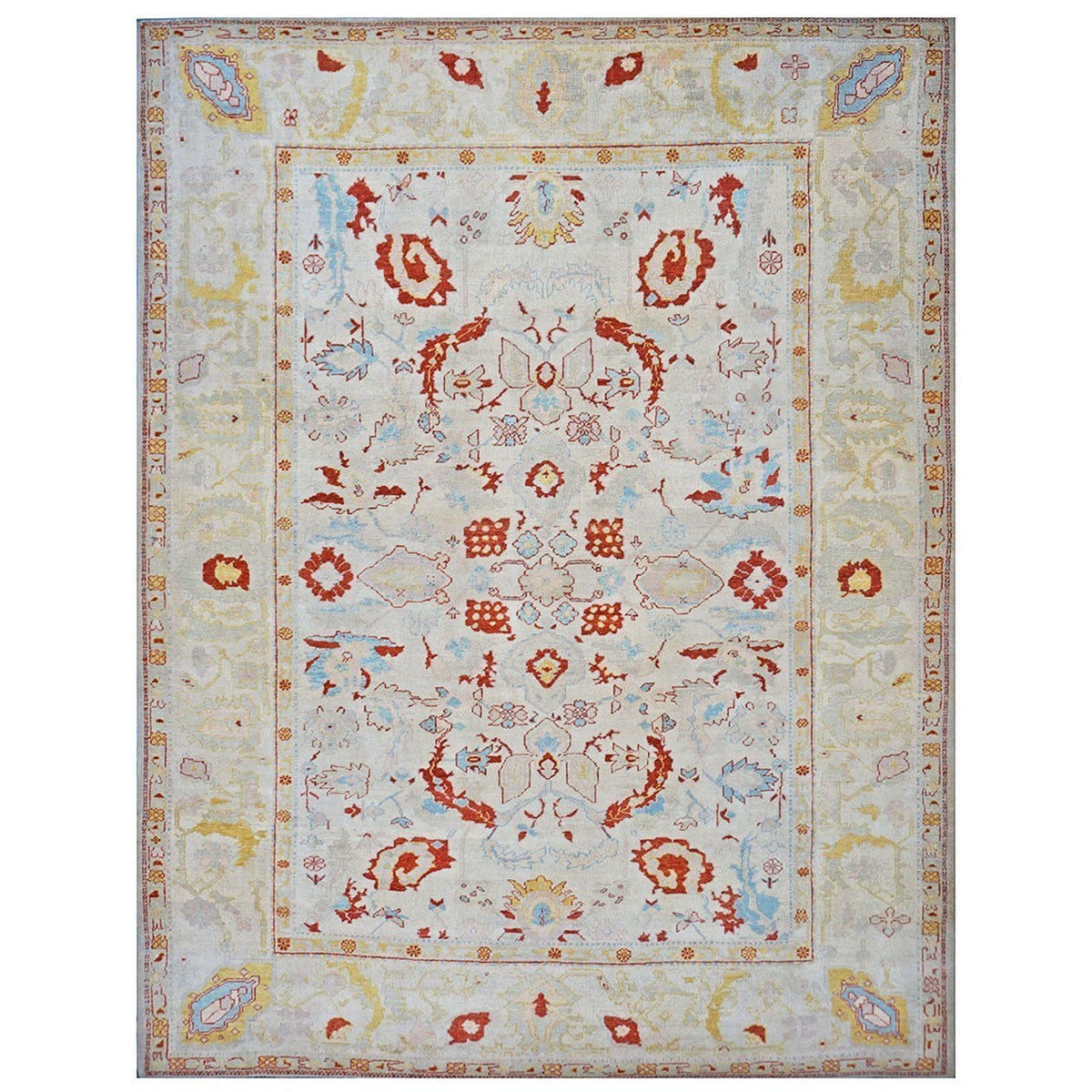 21st Century Turkish Oushak 9x12 Ivory, Rust, & Blue Area Rug #1141267 image 0