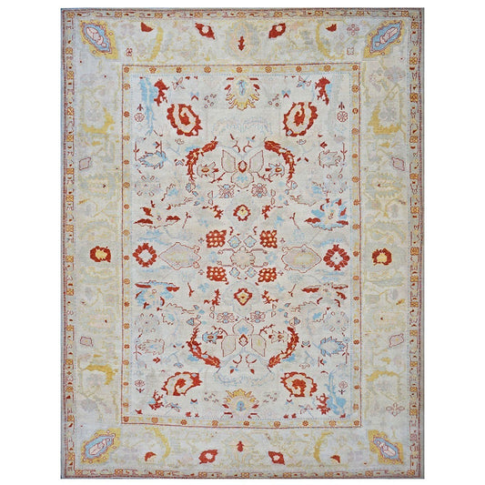 21st Century Turkish Oushak 9x12 Ivory, Rust, & Blue Area Rug #1141267 image 0