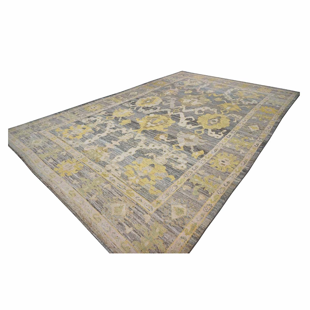21st Century Turkish Oushak 9x14 Slate Blue, Olive Green, & Ivory Handmade Rug #1144081 image 2