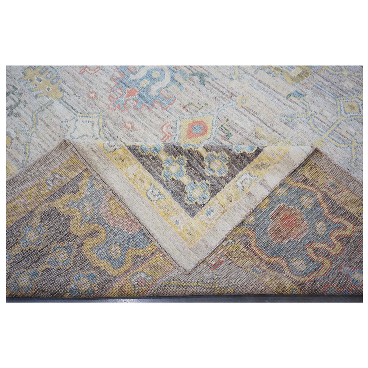 21st Century Turkish Oushak 10X14 Ivory, Slate Blue& Khaki Handmade Area Rug #1144095 image 13