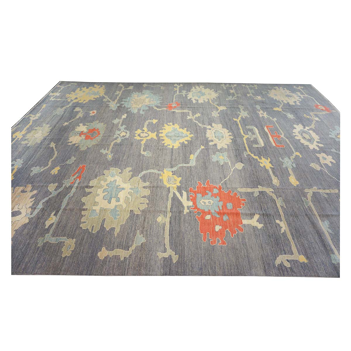 21st Century Turkish Oushak 12X16 Ivory, Orange & Slate Blue Handmade Runner Rug #1144179 image 7