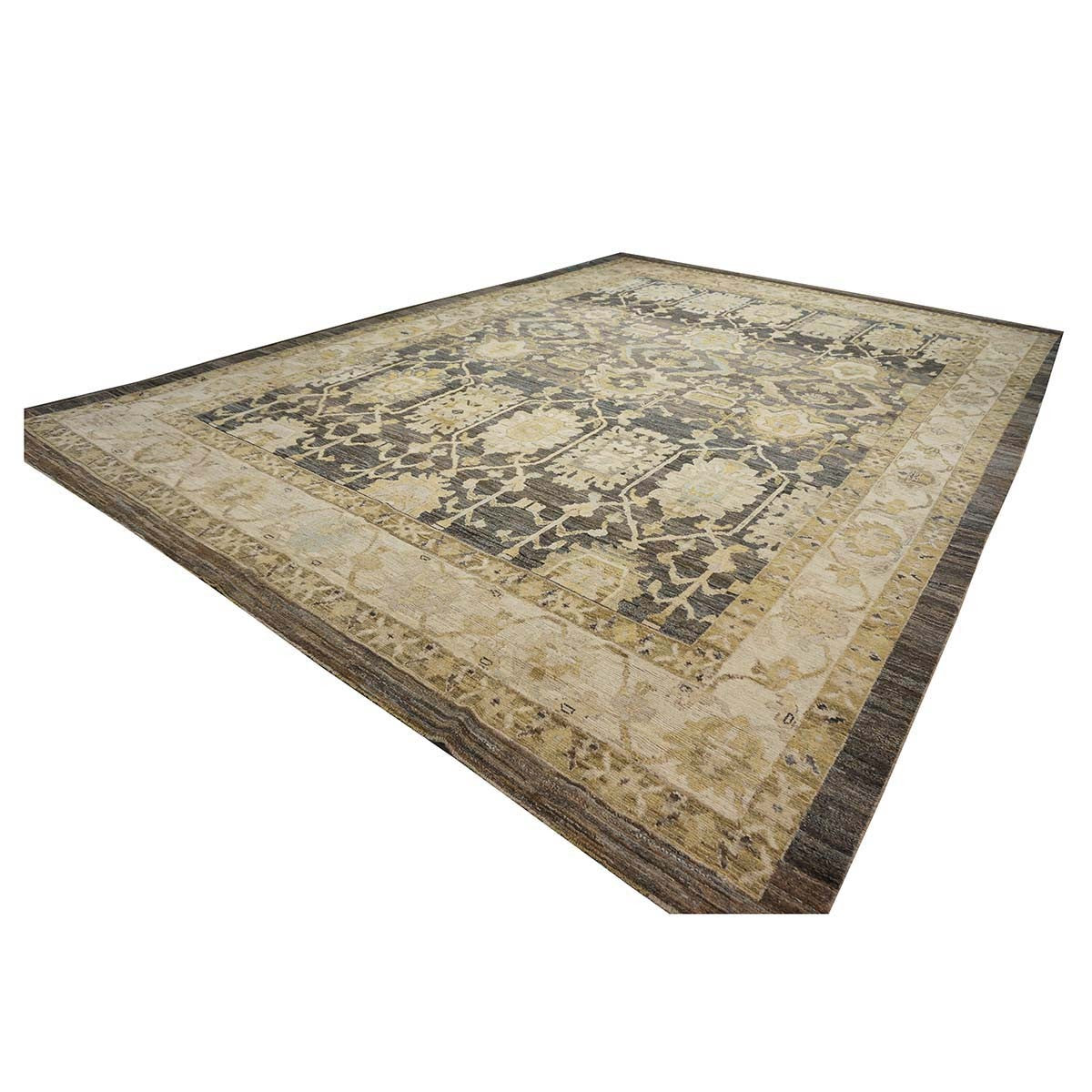21st Century Turkish Oushak 15x20 Charcoal, Ivory & Olive Green Handmade Rug #1144070 image 11