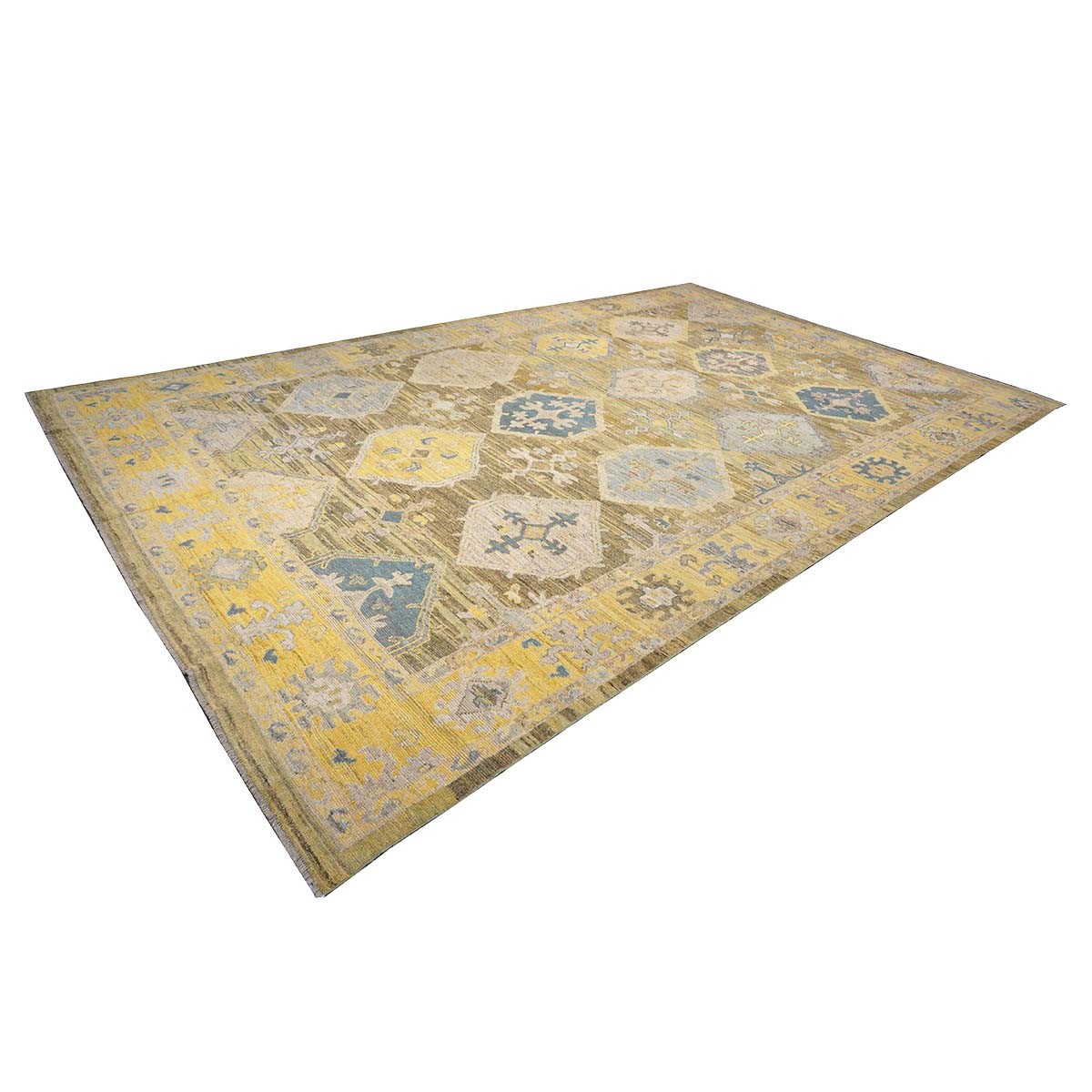 21st Century Turkish Oushak 11x17 Khaki, Olive, & Slate Blue Handmade Area Rug #1144079 image 5