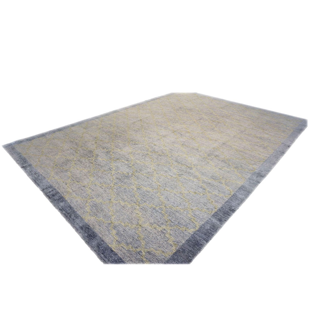 Nepalese Modern Wool & Silk 10X14 Slate Blue & Light Green Handmade Area Rug #1143599 image 3