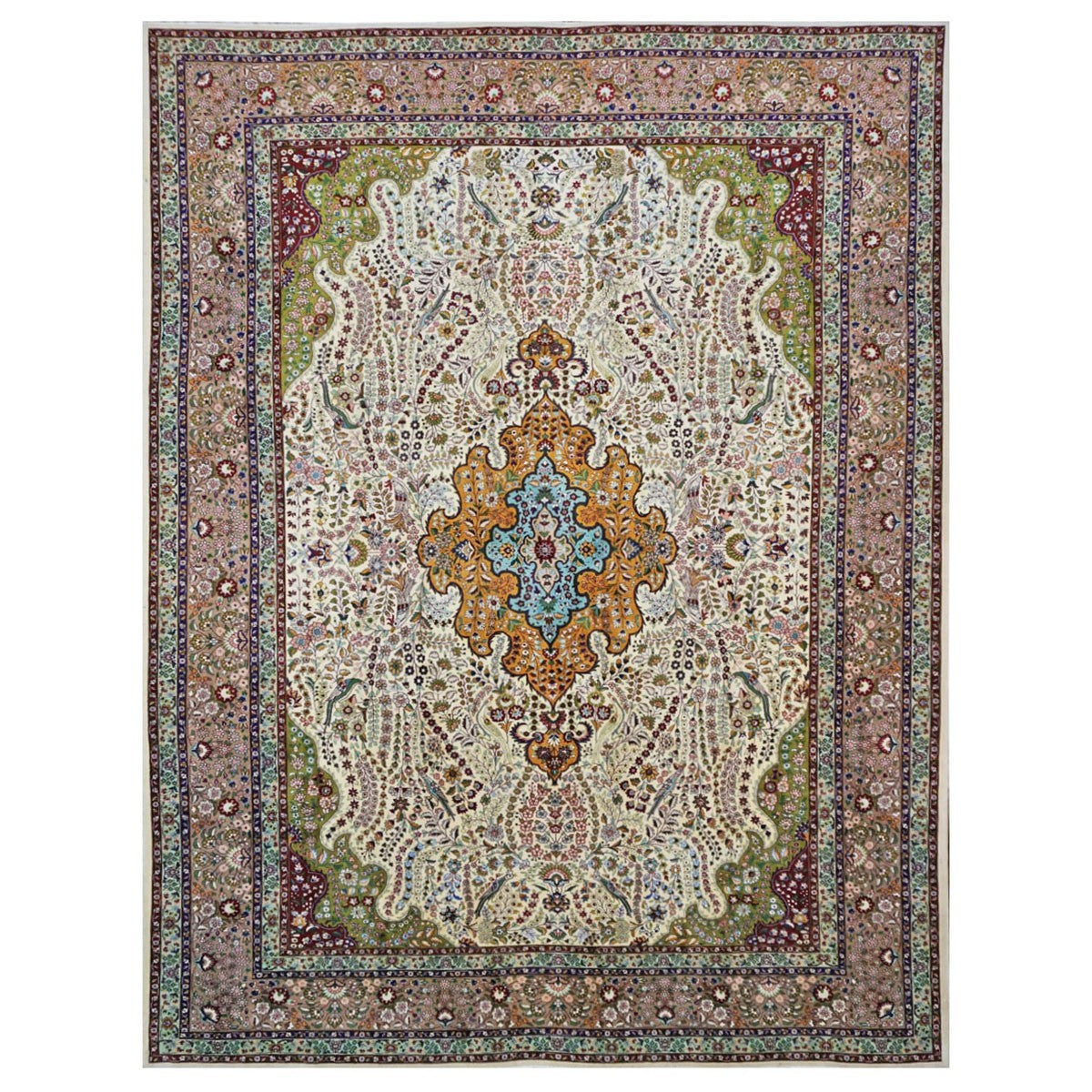 Antique 1930s Persian Tabriz Pahlavi 10X13 Ivory & Taupe Area Rug #9902869 image 0