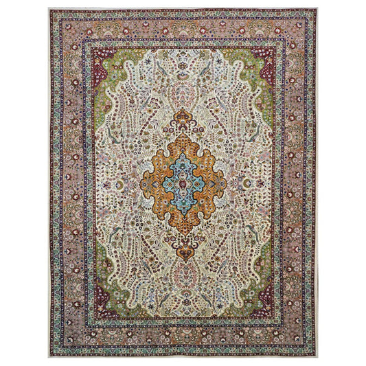 Antique 1930s Persian Tabriz Pahlavi 10X13 Ivory & Taupe Area Rug #9902869 image 0