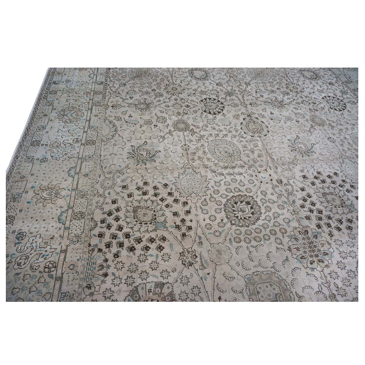 Antique Persian Tabriz 12X19 Bone & Grey Handmade Area Rug #1140574 image 17