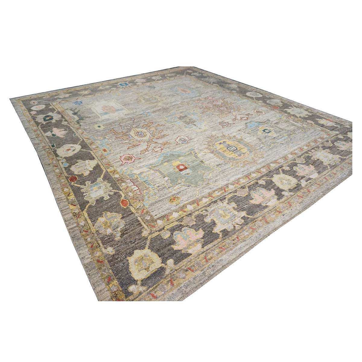 21st Century Turkish Oushak 10X11 Gold, Ivory & Charcoal Handmade Runner Rug #1144083 image 3