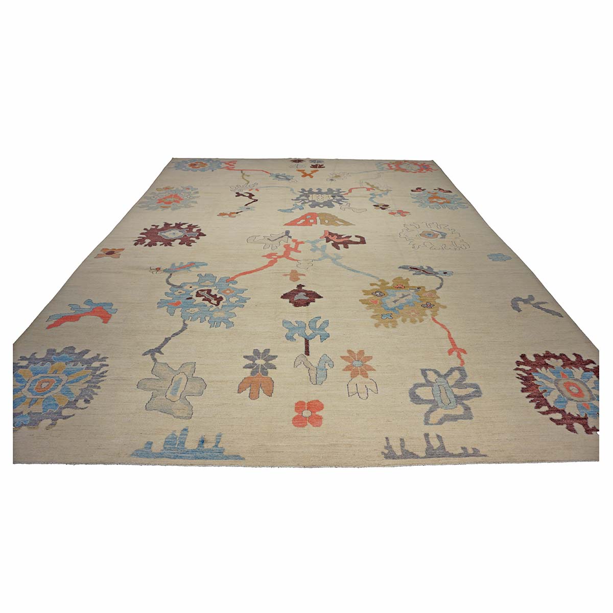 21st Century Turkish Oushak 12X16 Ivory, Orange & Slate Blue Handmade Runner Rug #1144180 image 1
